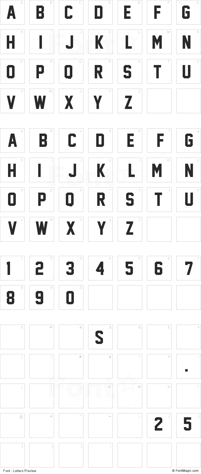 Jersey M54 Font - All Latters Preview Chart